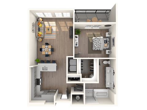 Floor plan for 1 bed, 1 bath, 836 sqft
